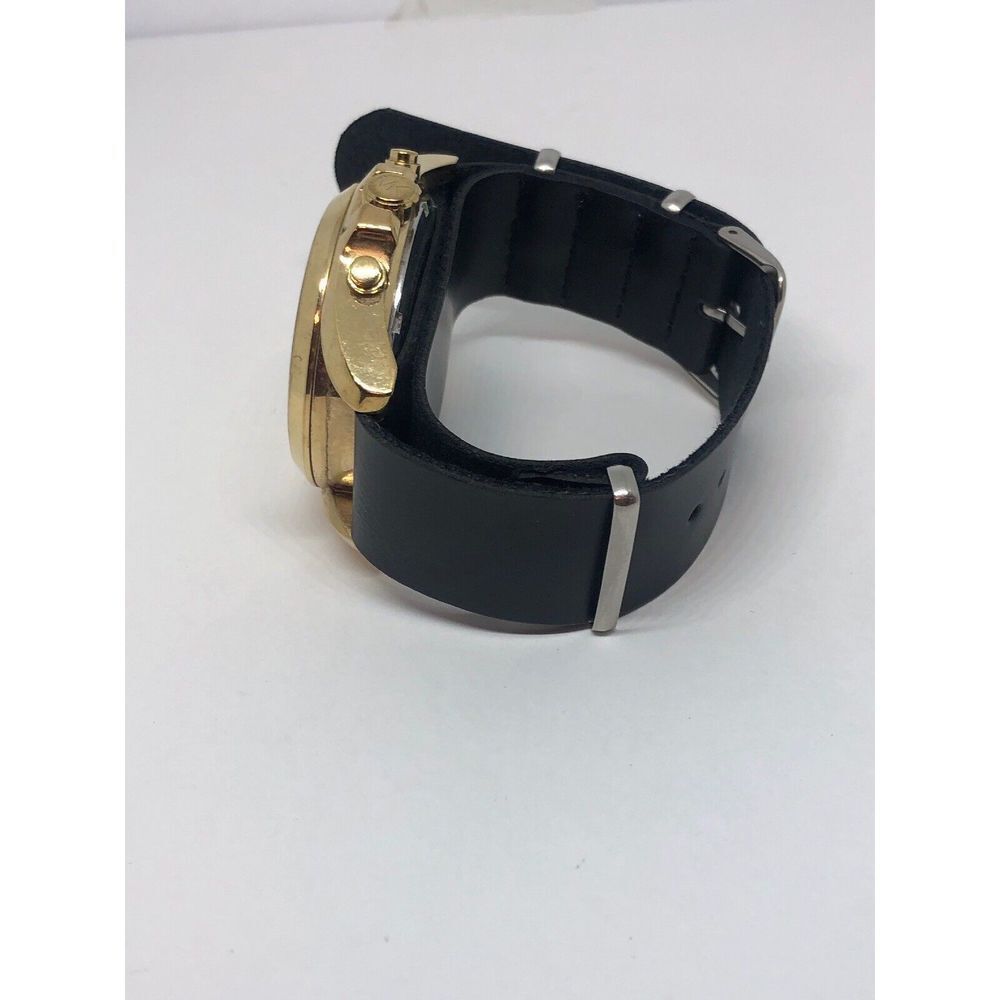 Michael Kors MK5605 Unisex Black Leather Analog Gold Dial Quartz Watch HO116 - Picture 8 of 9
